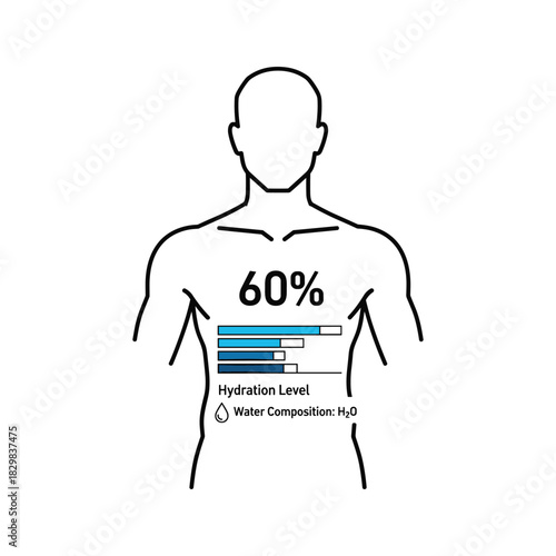 Human body hydration level with 60 percent water composition h2o indicator outline - health