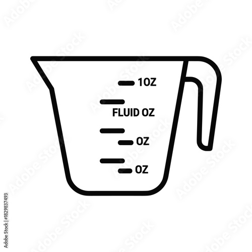 Measuring cup icon with fluid ounce markings, kitchen utensil for accurate liquid measurement.