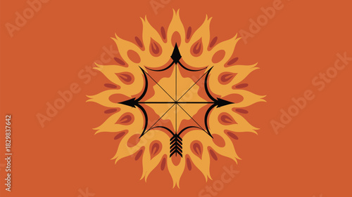 Bold tribal design featuring arrows and fiery elements for cultural branding, energetic presentations, and unique artistic backgrounds, a striking symbol.