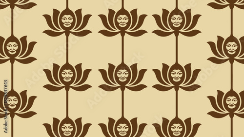 Elegant lotus flower pattern with a face, creating a spiritual, earthy vibe, perfect for yoga studios, spas, or mindful retreats background