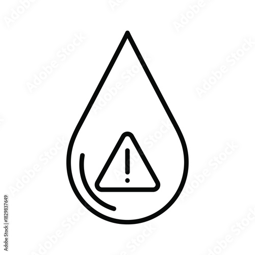 Warning liquid drop icon illustrating fluid hazard, contamination, or critical water issue.
