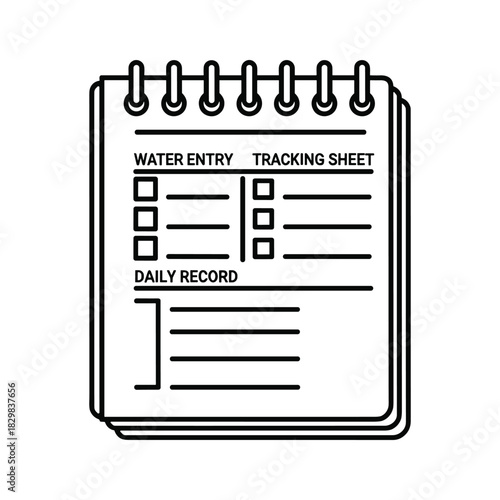 Water entry tracking sheet notebook icon daily record health wellness habit log planner graphic