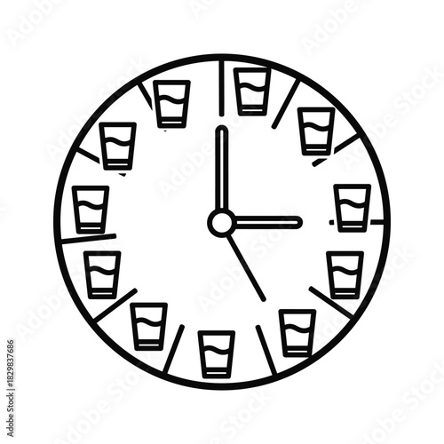 Hydration clock vector icon illustrating daily water intake and health schedule for drinking water