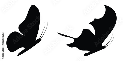  Black flying decoration silhouette of butterflies. Different shapes beautiful butterfly icons set. Dark vintage modern isolated butterfly icons set on white background. EPS 10. 