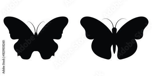  Black flying decoration silhouette of butterflies. Different shapes beautiful butterfly icons set. Dark vintage modern isolated butterfly icons set on white background. EPS 10. 