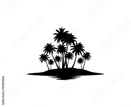 Tropical island silhouette with swaying palms invites vacation dreams and exotic escapes