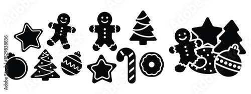 christmas cookies silhouette vector icon set
