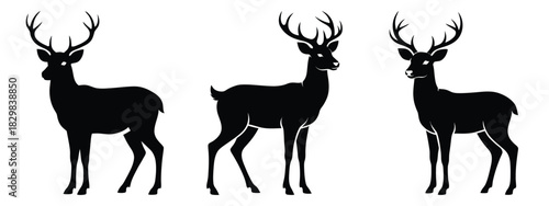 christmas deer silhouette vector icon set