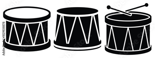 christmas drum silhouette vector icon set