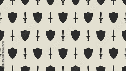 Seamless pattern with swords and shields for warrior themed backgrounds, perfect for medieval and knightly designs and projects, ideal for games