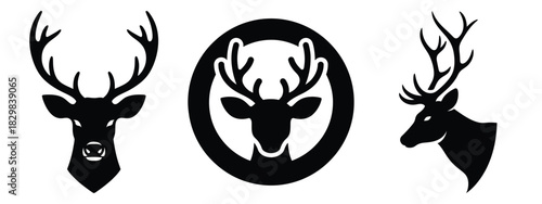 christmas reindeer badge silhouette vector icon set