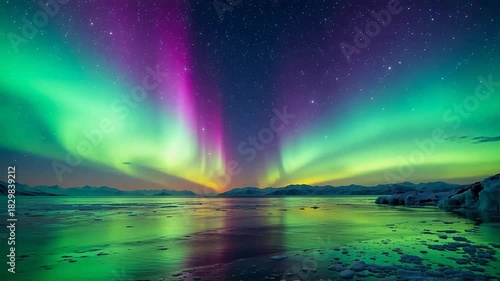 Wallpaper Mural aurora borealis over icy landscape Torontodigital.ca