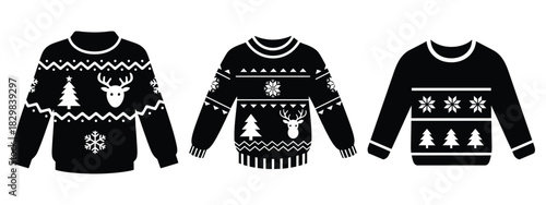 christmas sweater silhouette vector icon set