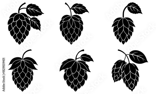 Craft beer brewing hops collection for brewery branding and design, vintage botanical elements for beer festival posters, create a rustic, inviting atmosphere