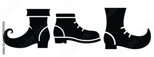 elf shoe silhouette vector icon set
