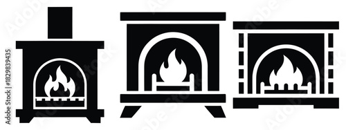 fireplace silhouette simple silhouette vector icon set