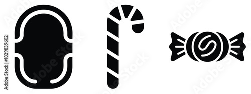 holiday candy silhouette vector icon set
