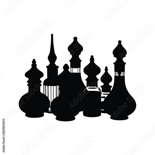 Collection of ornate architectural finials silhouette