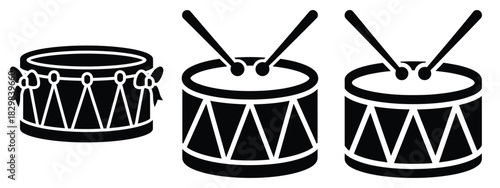 holiday drum silhouette vector icon set