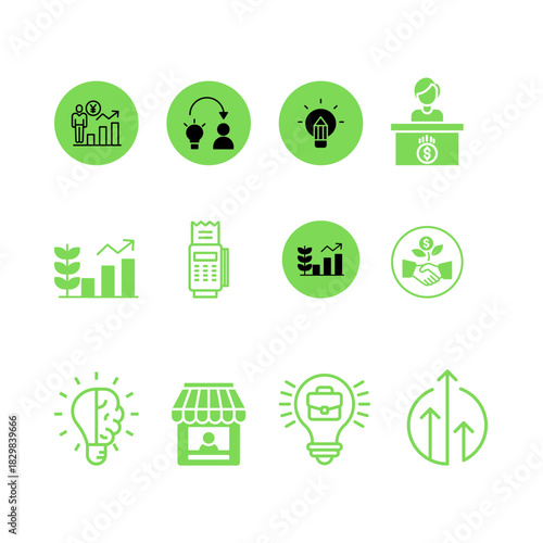 Ecology and environment vector icon set featuring green signs for recycle, leaf, energy, and water symbols, perfect for web and print design