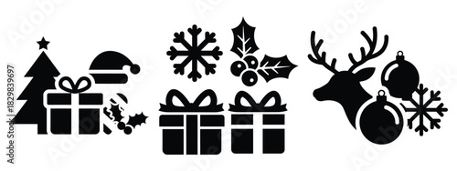 holiday greeting silhouette vector icon set