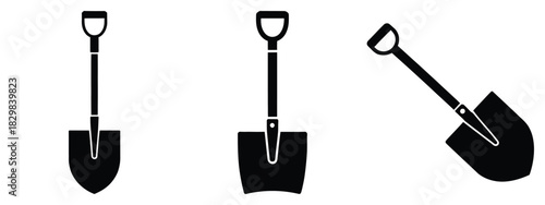holiday shovel silhouette vector icon set