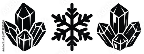 ice crystal silhouette vector icon set
