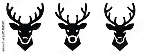 reindeer head silhouette vector icon set