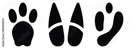 reindeer footprint silhouette vector icon set