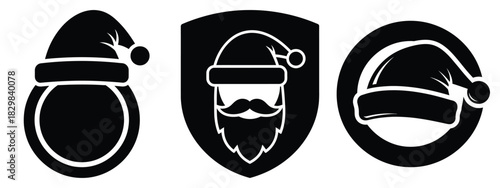 santa badge silhouette vector icon set