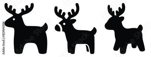 reindeer toy silhouette vector icon set