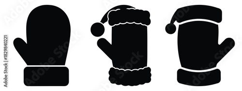santa glove silhouette vector icon set