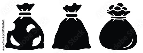 santa present bag silhouette vector icon set