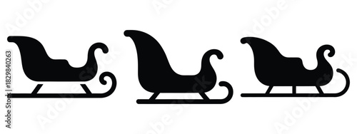 santa sleigh silhouette vector icon set