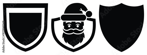 santa shield silhouette vector icon set