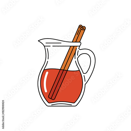 Jug of mulled wine with cinnamon stick for festive celebration  