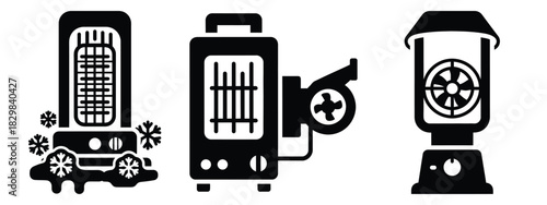 snow heater silhouette vector icon set