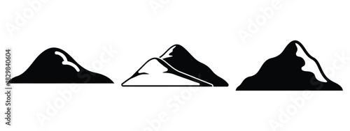 snowy hill silhouette vector icon set