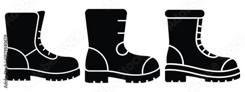 winter boot silhouette vector icon set