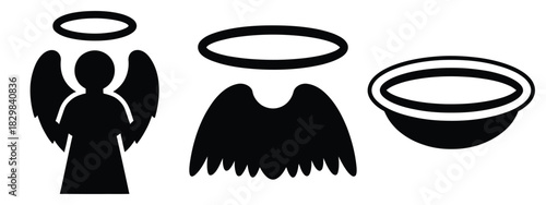 angel halo silhouette vector icon set