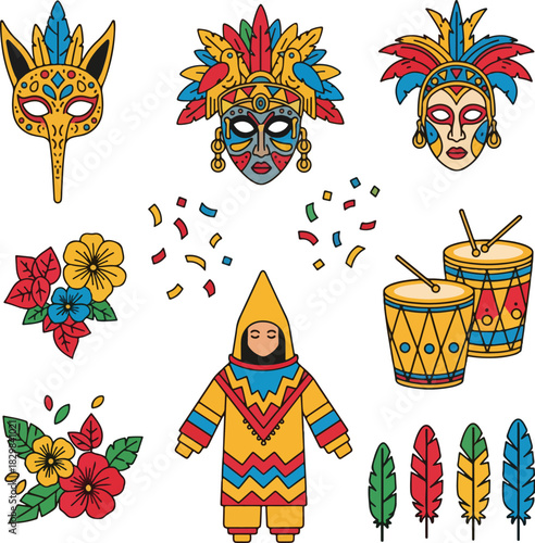 set of Carnaval de Barranquilla icons