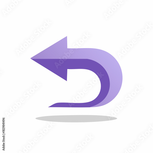 A stylish purple 3D curved arrow icon pointing left, symbolizing back, return, or undo actions for modern web and application user interface design