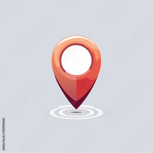 A stylish, modern, abstract map pin icon with a glossy finish and concentric circles indicating a location or destination on a neutral background