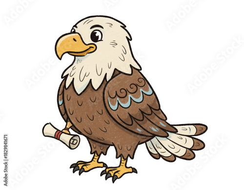 Detailed Cartoon Doodle Eagle with Textured Hand Sketch Effect, Isolated PNG