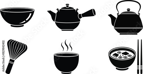 Japanese Tea Ceremony Utensils Silhouette Collection