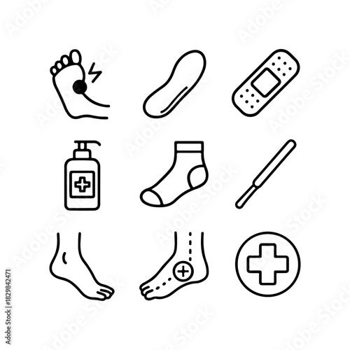Foot care and medical treatment icons