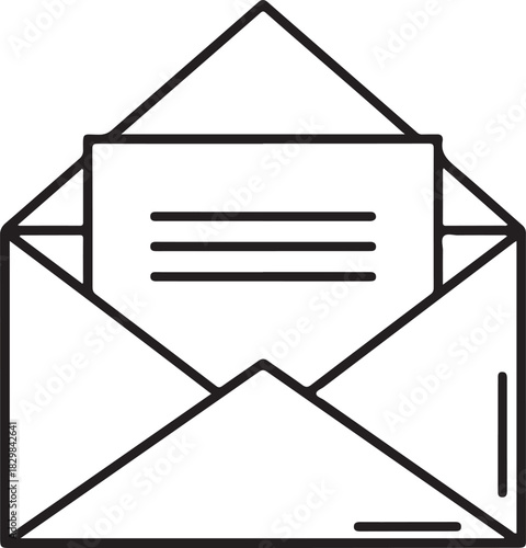 Open envelope with letter icon line art
