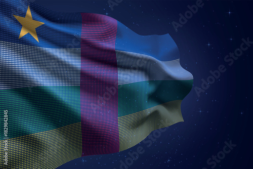 Central African Republic digital LED waving flag on dark starry background