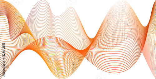 Abstract red wavy linear background. Orange air smell flow or fractal music sound. Vector silk ribbon or curved silver flow on white. Glowing effect tech element