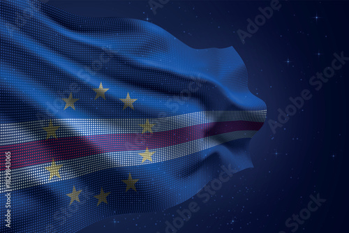 Cape Verde digital LED waving flag on dark starry background